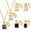 14K GOLD Number 5 Secret Earrings+Necklace Set