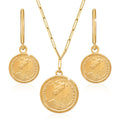 Nijizjuli 14K GOLD Elizabeth Coin Earrings + Necklace Set
