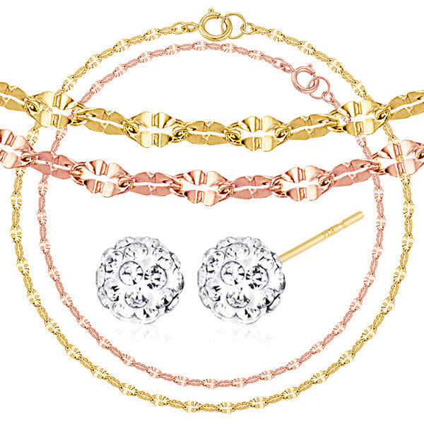 Nijizjuelry 14K Gold FourLeaf Clover Chain Bracelet+Fantastic Ball Earrings