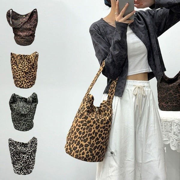 Befume Women's 180ISN53 Leopard Big Shoulder Bag Daily Casual Storage Pouch