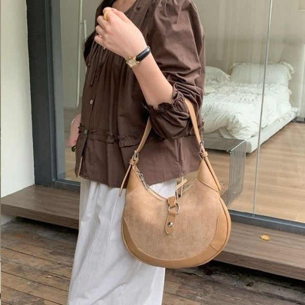 Befume Suede 183EGS40 Round Toe Buckle Shoulder Bag