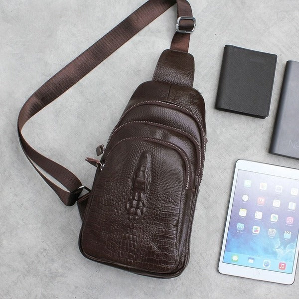 1612 Natural Cowhide Croco Leather Sling Messenger Bag