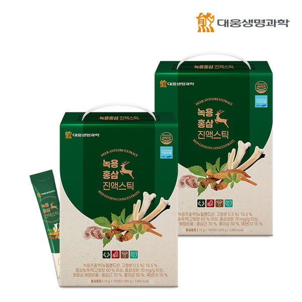 Daewoong Life Science Deer Antler & Red Ginseng Extract Sticks 100 Packs x 2 Boxes / Large Capacity 