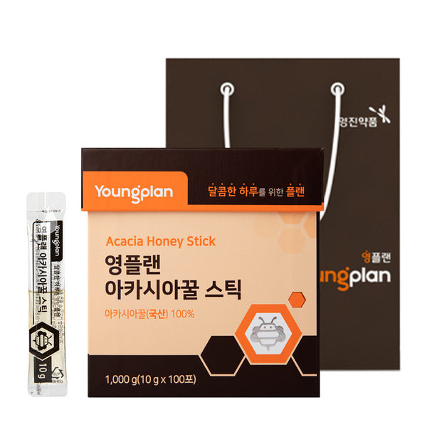 Youngjin Pharmaceutical Youngplan Domestic Acacia Honey Stick 10g 100 Packets + Shopping Bag Honey H