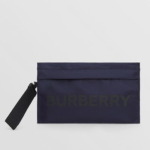Bvlgari Burberry Print Logo Nylon Hand Strip Pouch Navy 80528411667288