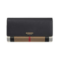 Burberry HALTON Leather Flap Check Long Wallet Black (Shopping Bag Included) 81216861667288