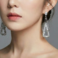 JuanaYun 925 Silver Drop Earrings Austrian Crystal Triangular Fancy Bold Earrings
