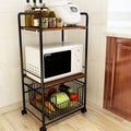 J-Life Buddy Kitchen Rolling Large Capacity Stainless Steel 3 Tier 4 Tier Microwave Storage Shelf Ca