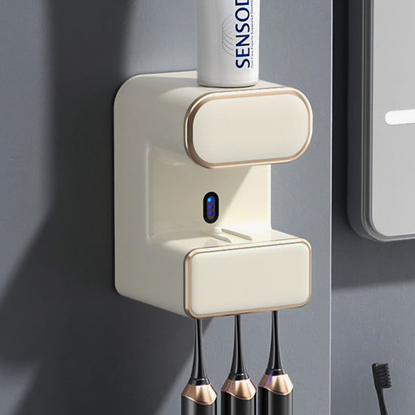 BreezeHome automatic sensor toothpaste dispenser and toothbrush sanitizer (ivory)