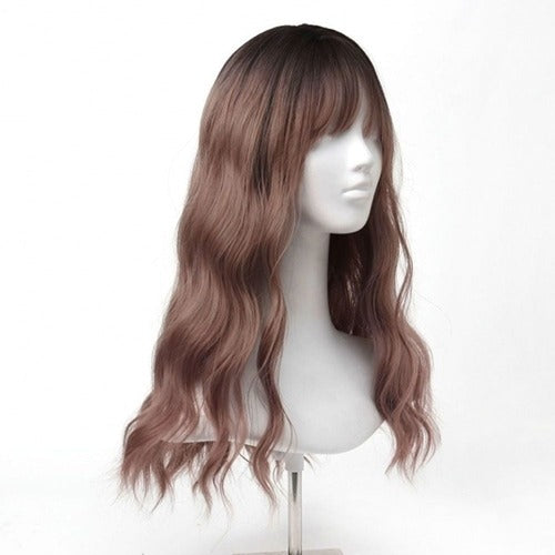 SK Store Guitar Ash Pink Wave Perm S Curl Women's Long Hair Wig 58cm Synthetic Fiber (KYR-WE6BB2F)68