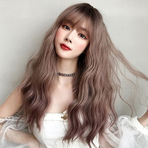 SK Store Guitar Romantic Wave Perm Long Hair Wig Ash Pink Permed Wig (KYR-WC3E752)684185