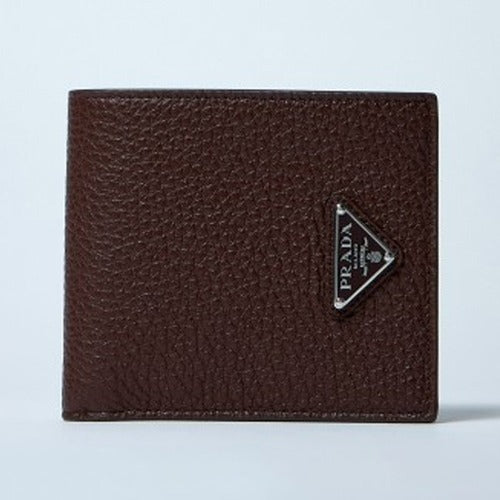 Prada Triangle Plaque Logo Grain Leather Wallet Brown 2MO513 2E54 F0038684309