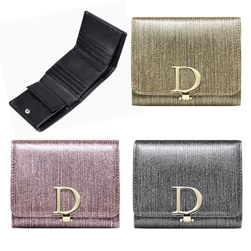 SK Storage Guitar Headphone Leather Wallet Real Calfskin 3 Compartment Pearl Fixed Clip Card Coin Or