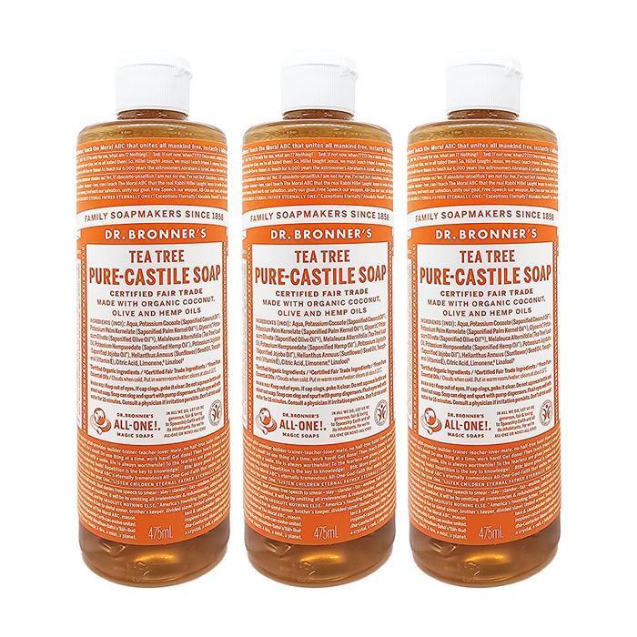 Dr Bronner's Tea Tree Pure Castile Soap Wood Scent 475ml All-in-one Body Wash 3 units Ss (49473758)