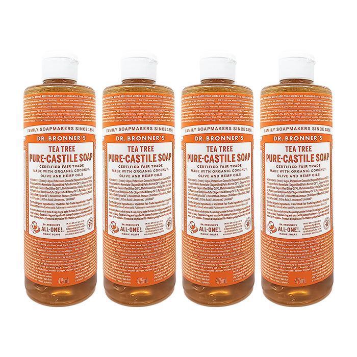 Doctor Bronners Tea Tree Pure Castile Soap Wood Scent 475ml All-In-One Body Wash x4 Ss (49473768)