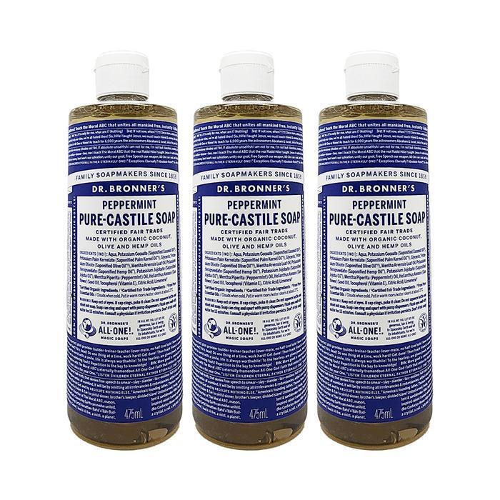 DoctorBronners Peppermint Pure Castile Soap Mint Scent 475ml One-Person Body Wash x3 SS (49524165)