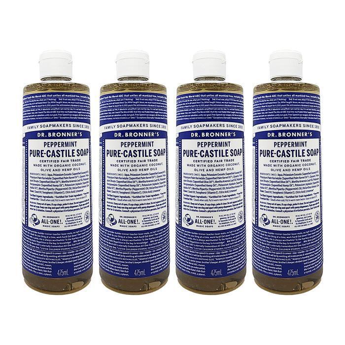 DoctorBronners Peppermint Pure Castile Soap Mint Scent 475ml All-in-One Body Wash x4 SS (49524167)