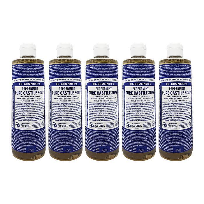 DoctorBronners Peppermint Pure Castile Soap Mint Scent 475ml All-In-One Body Wash 5PC SS (49524169)