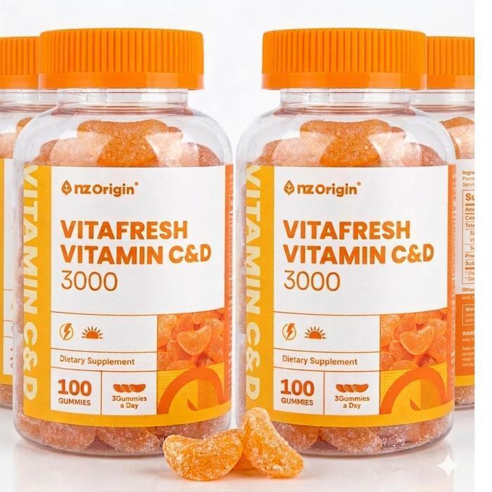 EnzjetOrigin Vitafresh Vitamin CnD 3000mg x 100 x 4 for maintaining and supporting bone formation an