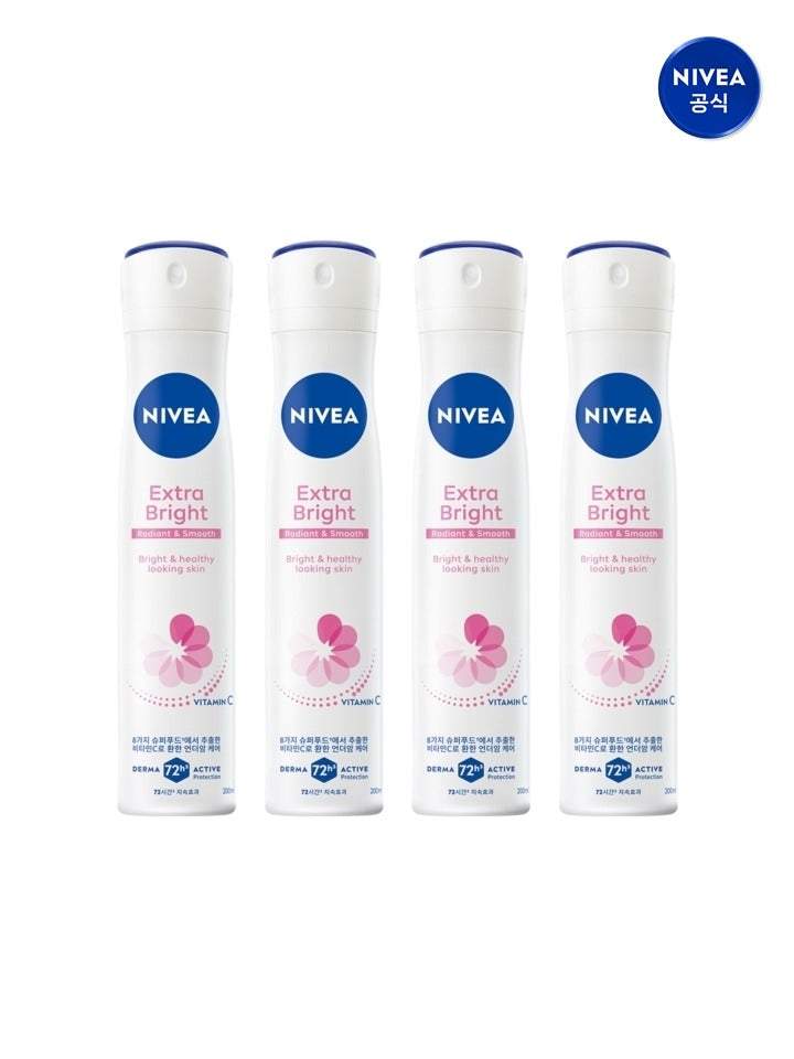 Nivea Deodorant Spray Extra Bright 200ml x4