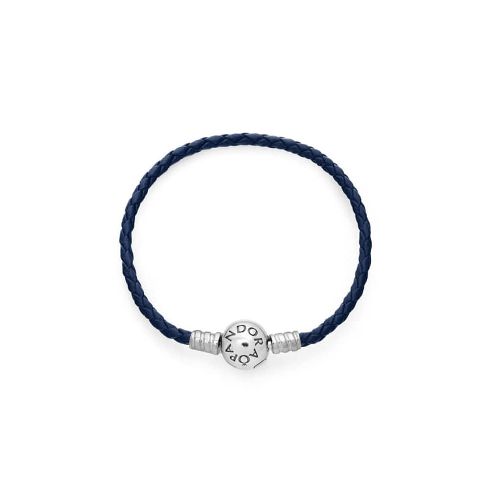 Pandora Moments Round Claspy Blue Braided Leather Bracelet