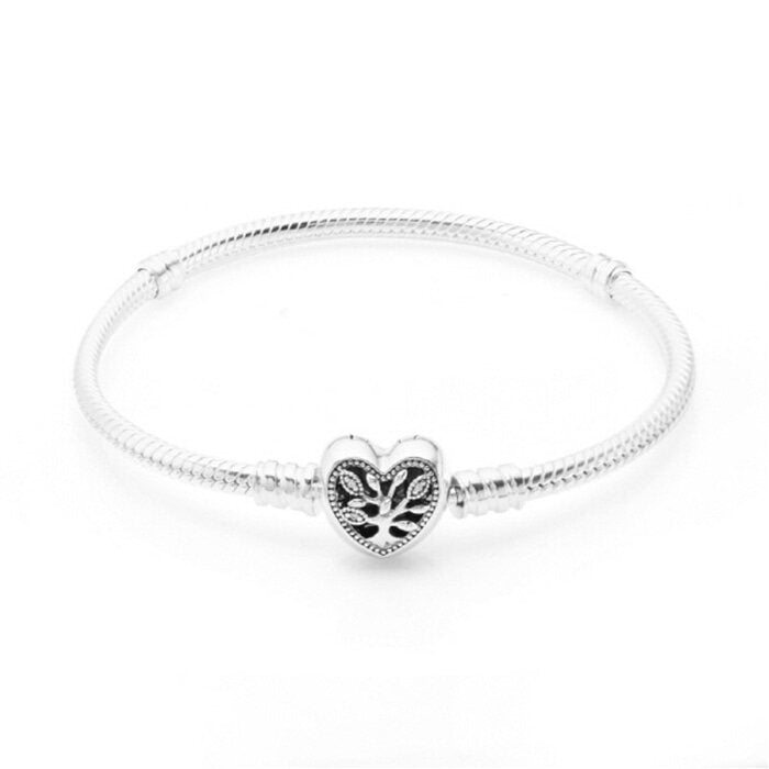 Pandora Moments Family Tree Heart Clazz Snake Chain Silver Bracelet