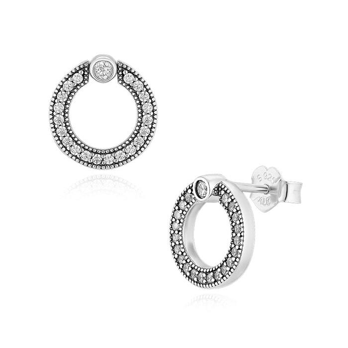 Pandora 299486C01 Pavé Logo Circle Reversible Stud Earrings