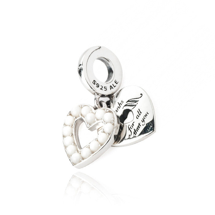 Pandora 792649C01 Pearl Cent White Heart Double Dangle Necklace
