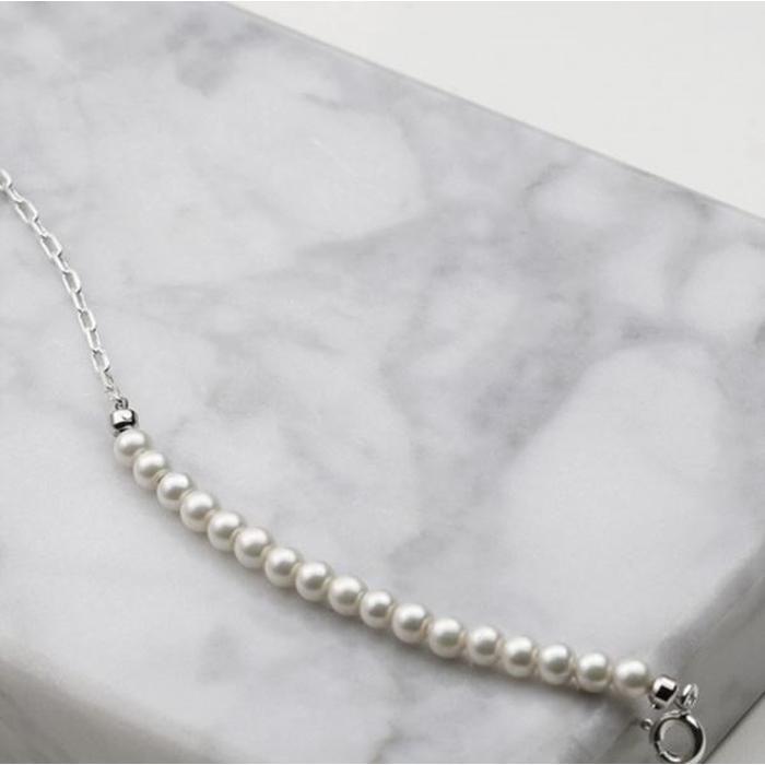 Athlete 925 sterling freshwater pearl chain mix silver necklace (10365035A)
