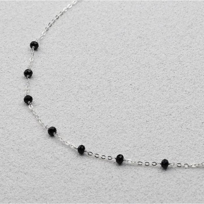 Athletic 925 silver black crystal chain necklace (10365037A)