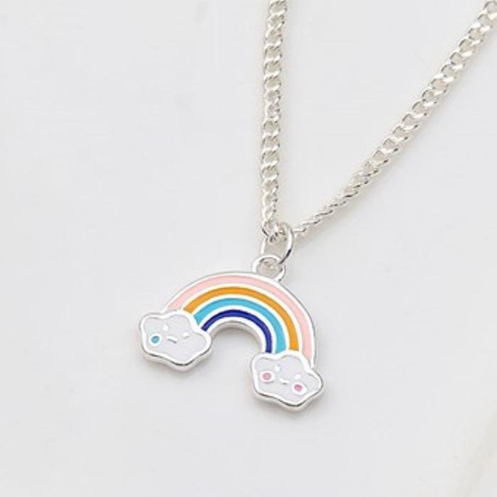 Athlete 925 sterling rainbow pendant chain 38cm necklace (11911240A)