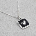 Athlete Chain Necklace Silver 925 Black Heart Rectangle Pendant (38303273A)