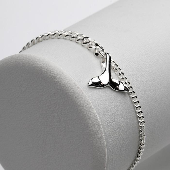 Athletic Chain Bracelet Curved Sterling Silver 925 Whale Tail Zhen (38303318A)
