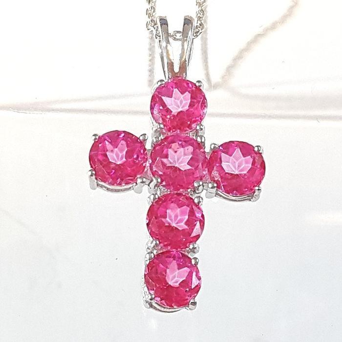 Bluekey Pink Topaz Pendant Necklace 240405-06 Cross (14399080A)