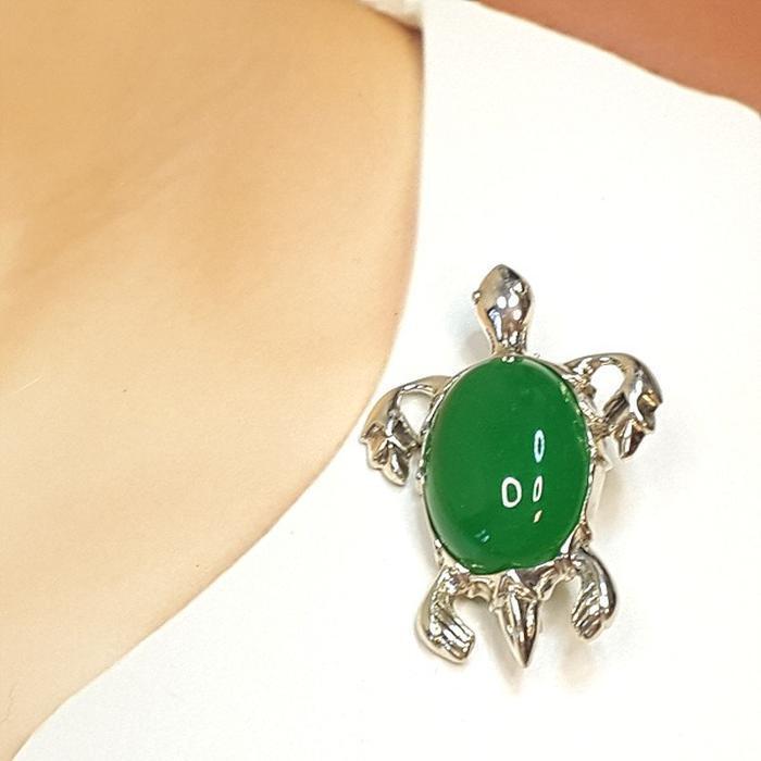 Bluekey Turtle Green Carnelian Glass Brooch 240903-14 (19050284A)