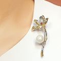 Bluekey Silver925 Pearl Synthetic Stone Brooch 240903-07 (19050299A)