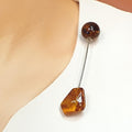 Bluekey Brown Pumpkin Raw Stone Pin 240903-08 (19050304A)