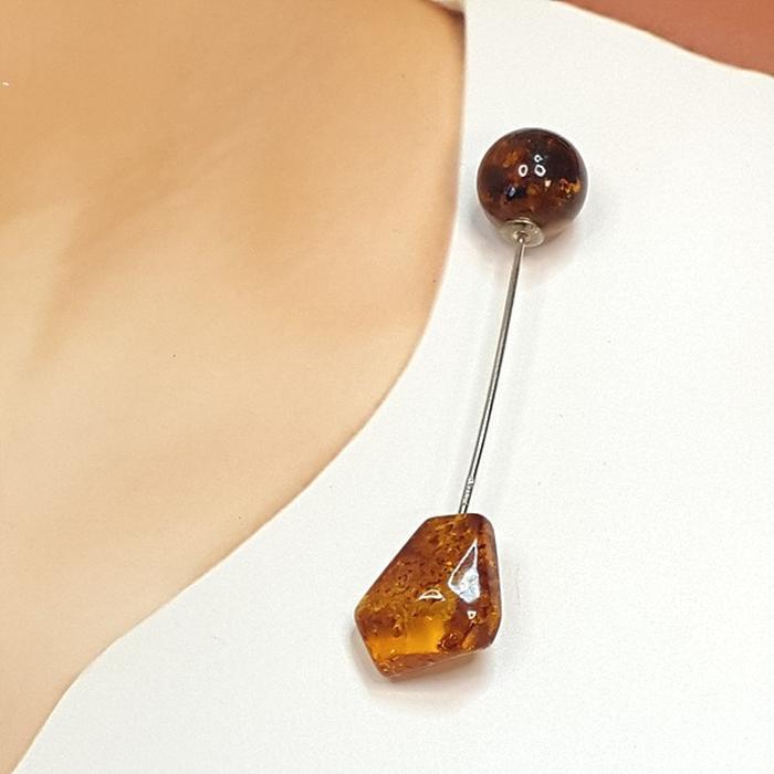 Bluekey Brown Pumpkin Raw Stone Pin 240903-08 (19050304A)