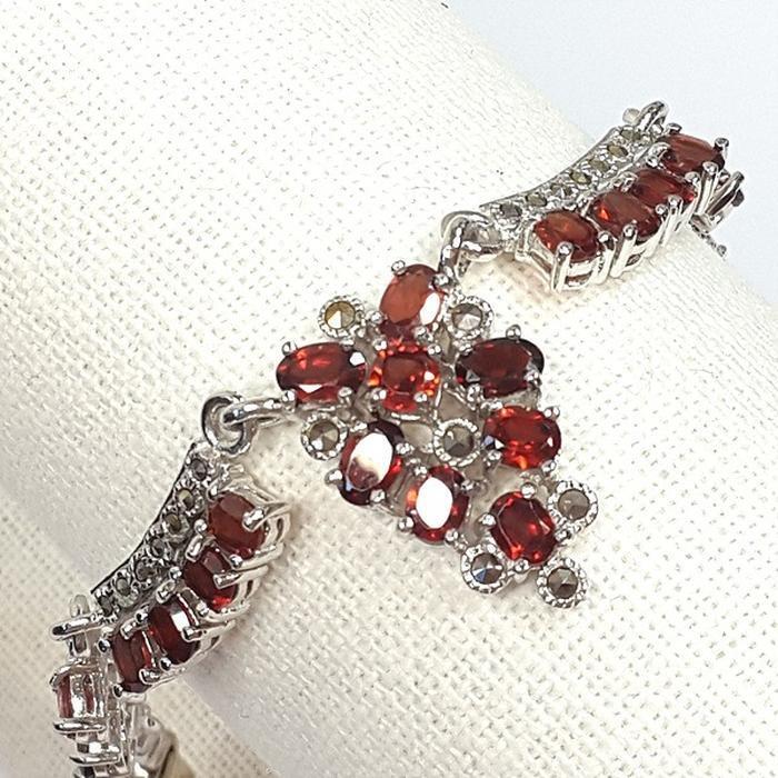 Bluekey Antique Silver Red Garnet Raw Bracelet 240911-12 (19369284A)