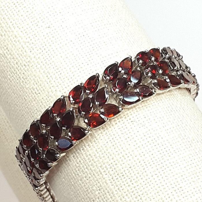 Bluekey A-class silver red garnet rough bracelet 240911-08 (19369288A)