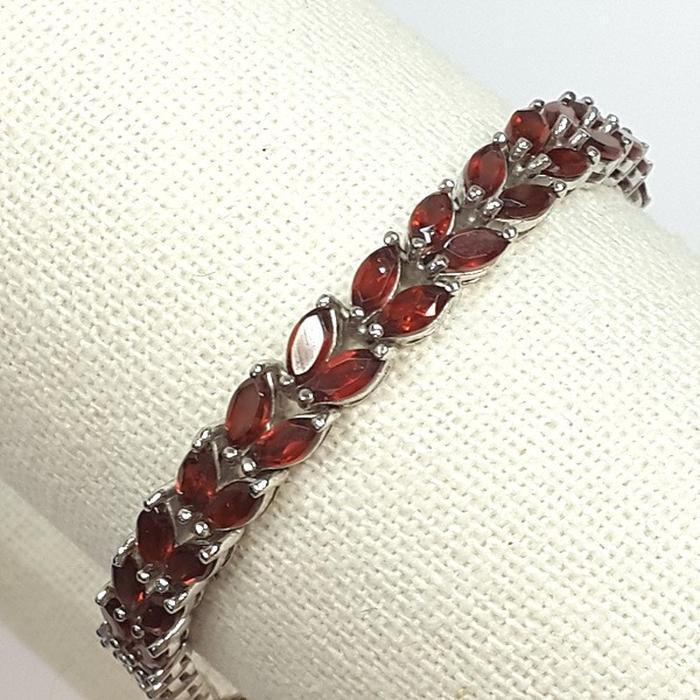 Bluekey A-grade silver red garnet rough bracelet 240911-07 (19369291A)