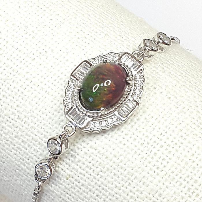 Bluekey A-grade RainbowBlackOpal raw bracelet 241004-10 (21016318A)