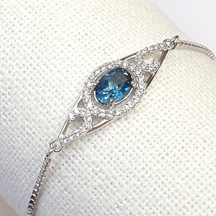 Bluekey A-grade London Blue Topaz raw stone bracelet 241004-02 (21016327A)