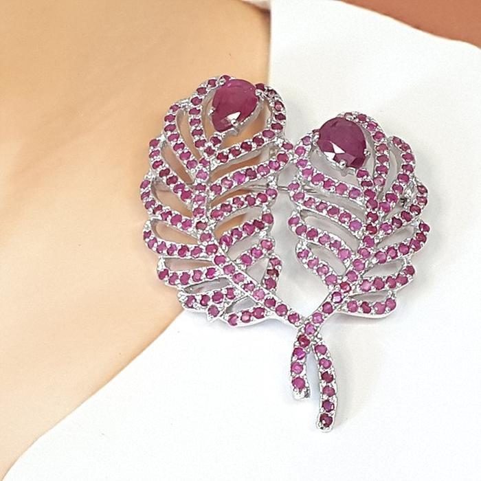 Bluekey A-grade flower bouquet ruby raw gem brooch 241005-21 (21283135A)