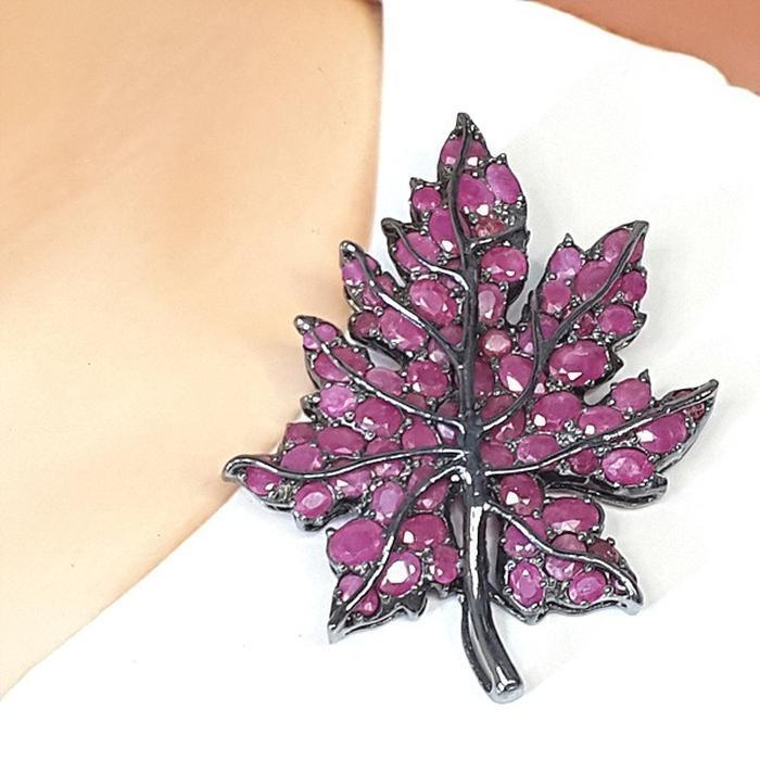 Bluekey A-grade Maple RedRuby Gem Brooch 241005-10 (21283578A)