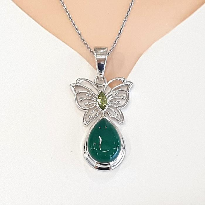 Bluekey AA Backscatter Green Carnelian Raw Necklace 250206-18 (30201842A)
