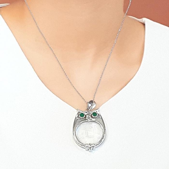 Bluekey B-class owl magnifying glass gem necklace 250206-21 (30201843A)