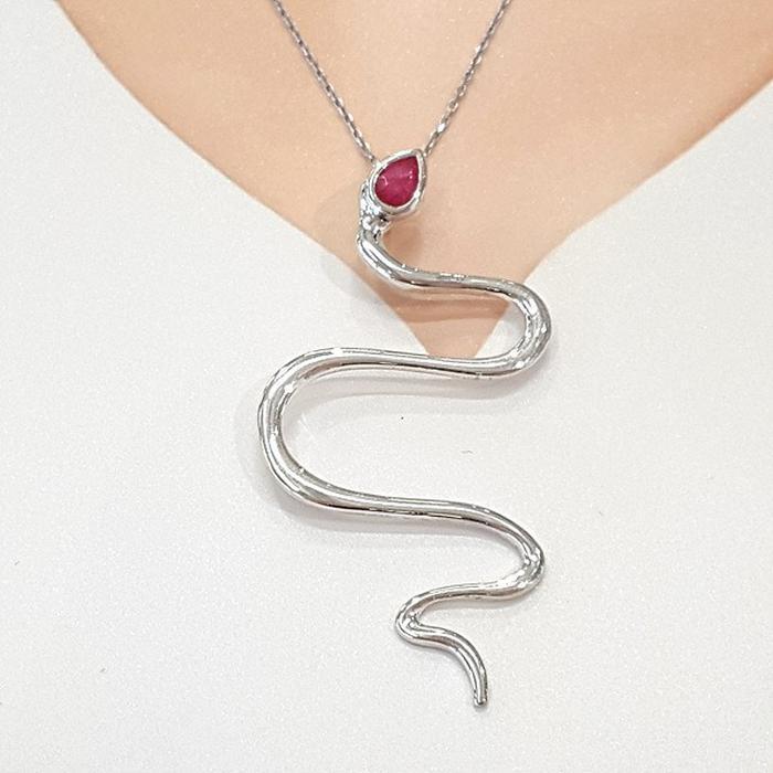 Bluekey Silver925 Ruby Pendant Snake Necklace 250206-02 (30201869A)