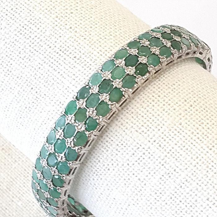 Bluekey A-grade antique green emerald raw stone bracelet 250209-15 (30460813A)