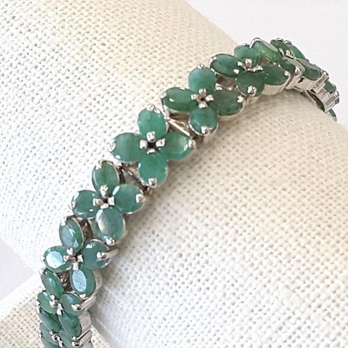 Bluekey A-grade antique green emerald raw stone bracelet 250209-13 (30460876A)